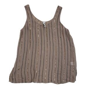 Michael Stars 100% Silk Beaded Tank Top L | Sheer Bronze Nude, Sequins, NWOT